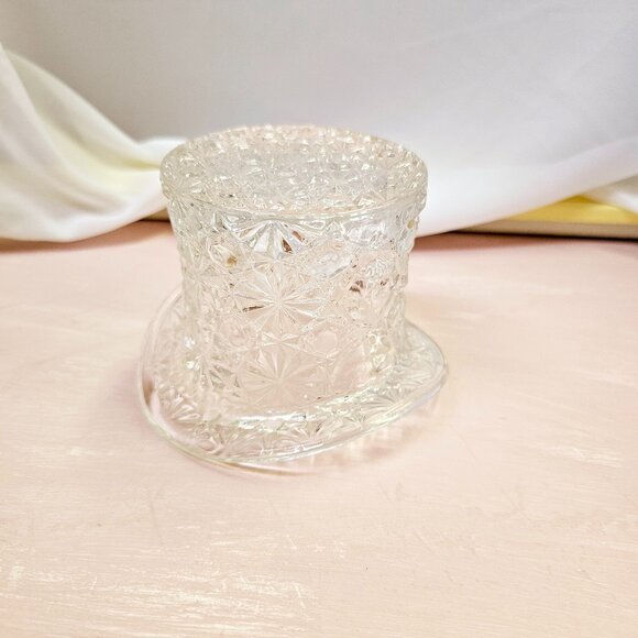 Daisy & Button Fenton Clear Glass Top Hat Dish or Vase, Vintage Decor - Picture 1 of 6